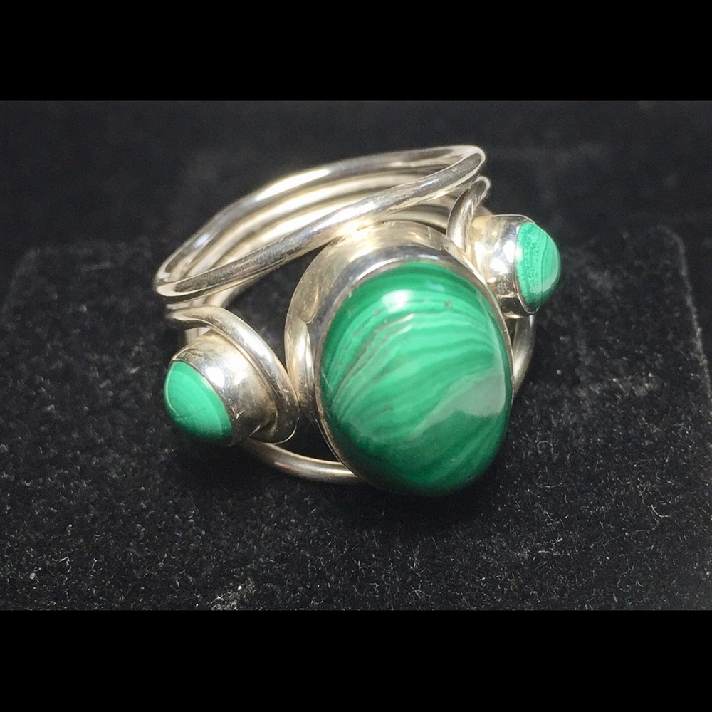 Malachite & 925 Silver Ring - image 3